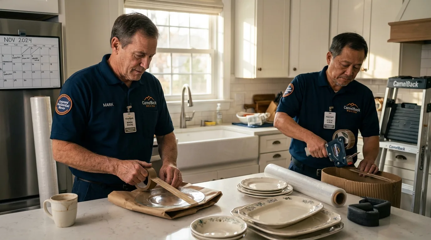 Professional crew packing kitchen dishware in Bartlett, IL